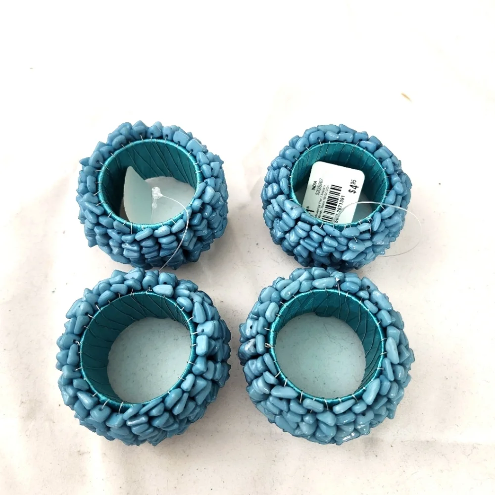 Pier 1 Blue Aman Napkin Rings Set of 4 New